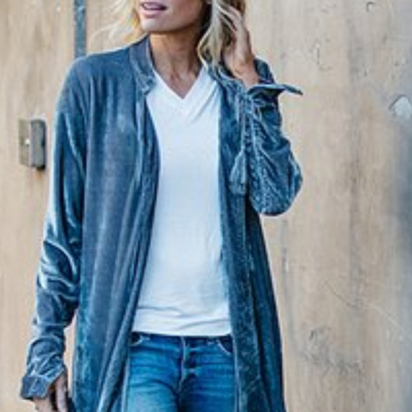 Velvet Duster Jacket Blue - Picture 2 of 3